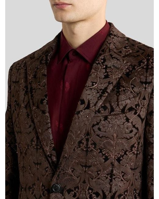 Etro Brown Single-Breasted Cotton Jacket With Crystals And Damask Motif for men