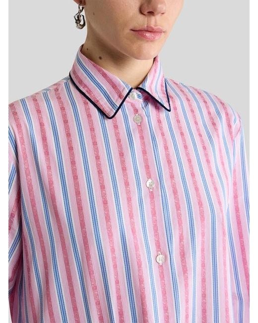 Etro Pink Cotton Jacquard Shirt With Trim And Fil Coupé Stripe Motif