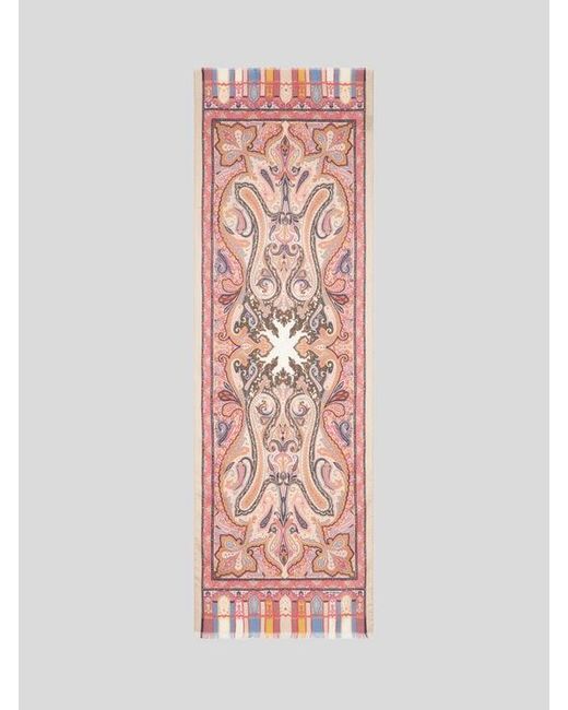 Etro Pink Cashmere, Silk And Wool Scarf With Paisley Motif