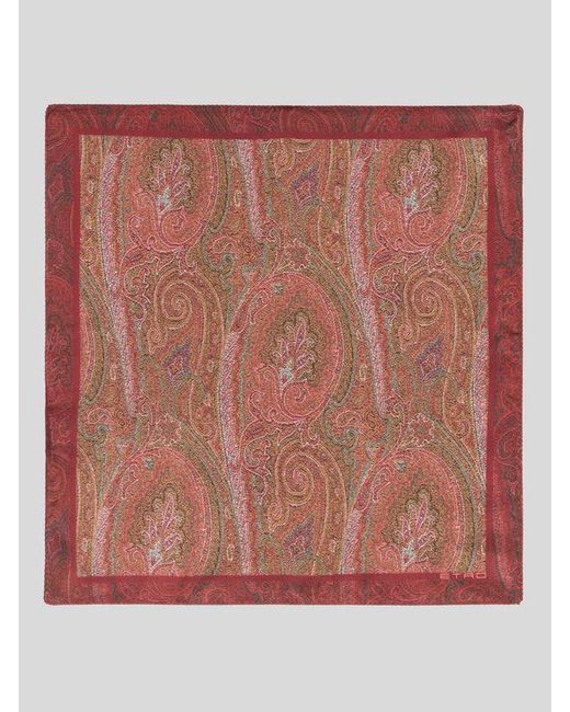 Etro Red Printed Silk Pocket Square for men