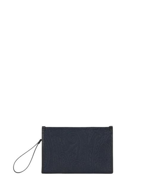 Etro Blue Large Nylon Jacquard Pouch for men