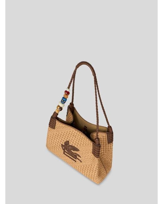 Etro Natural Small Raffia Libra Tote Bag