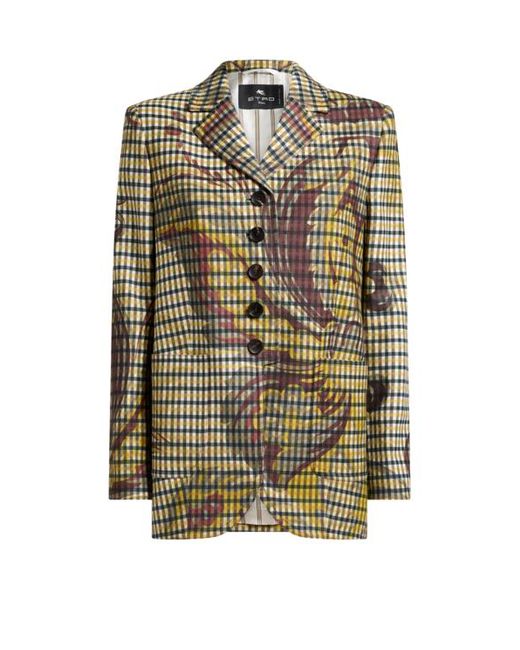 Etro Green Jacke Aus Einer Wollmischung Mit Vichy-Muster, Damen, Größe