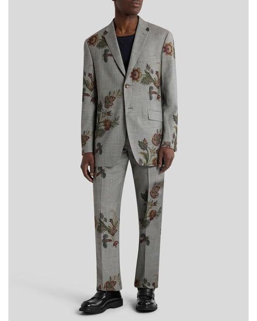 Etro Gray Single-Breasted Wool Jacket With Print for men