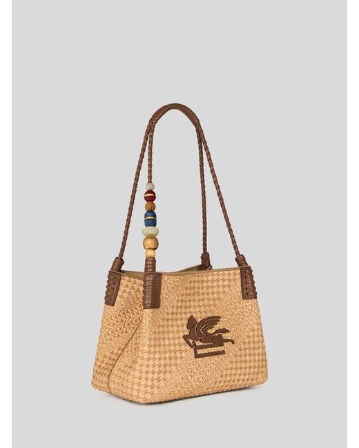 Etro Natural Small Raffia Libra Tote Bag