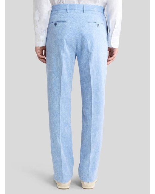 Etro Blue Striped Wool Jacquard Trousers With Floral Paisley Motif for men