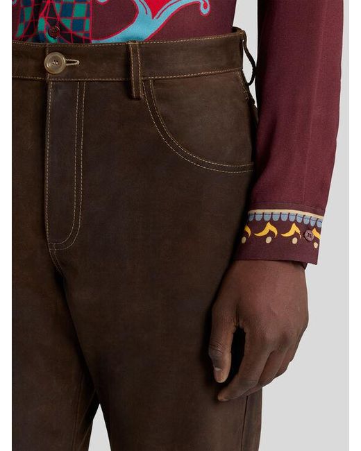 Etro Brown Leather Trousers for men
