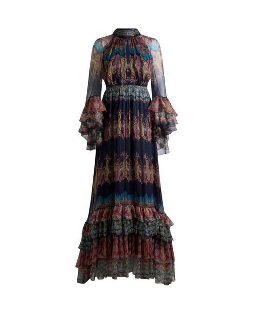 Robe Longue En Soie À Imprimé Placé, Femme, Taille Etro en coloris Black