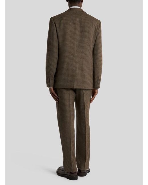 Etro Brown Single-Breasted Wool Jacket With Micro Houndstooth Motif for men