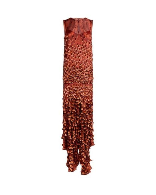Etro Women's Red Long Silk Dress With Sequin Embroidery - ice4pros.com.br