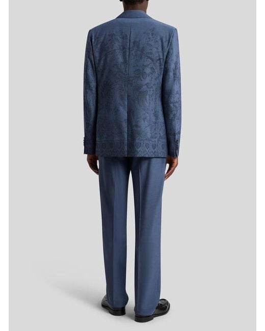 Etro Blue Single-Breasted Wool Jacquard Jacket With Flora And Fauna Motif for men