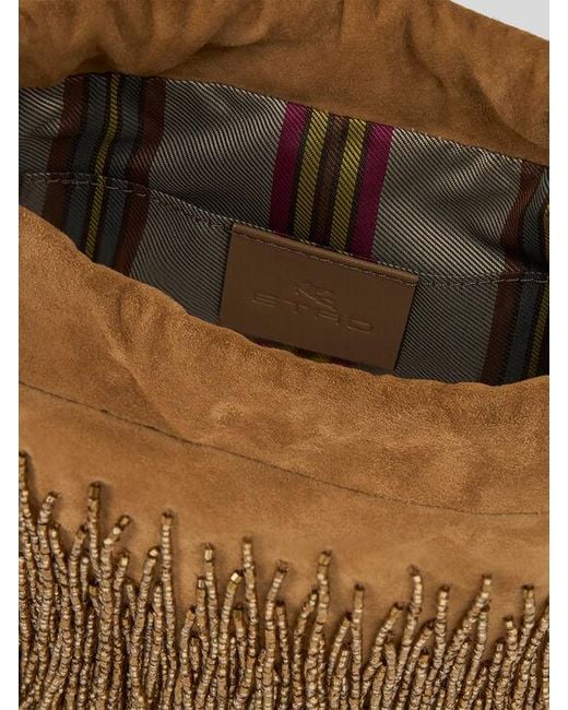 Etro Metallic Small Suede Kalispera Bag With Bead Fringes