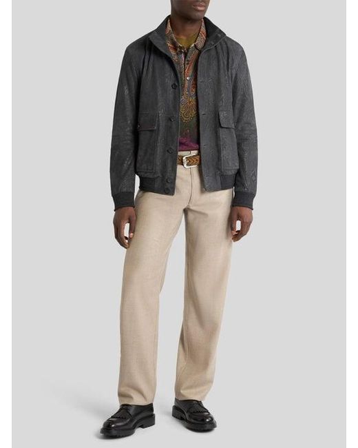 Etro Black Suede Bomber Jacket With Arnica Motif for men