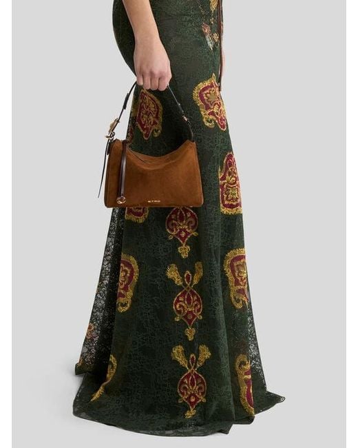 Etro Brown Small Suede Rosette Bag