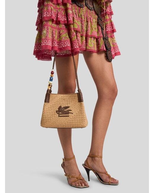 Etro Natural Small Raffia Libra Tote Bag