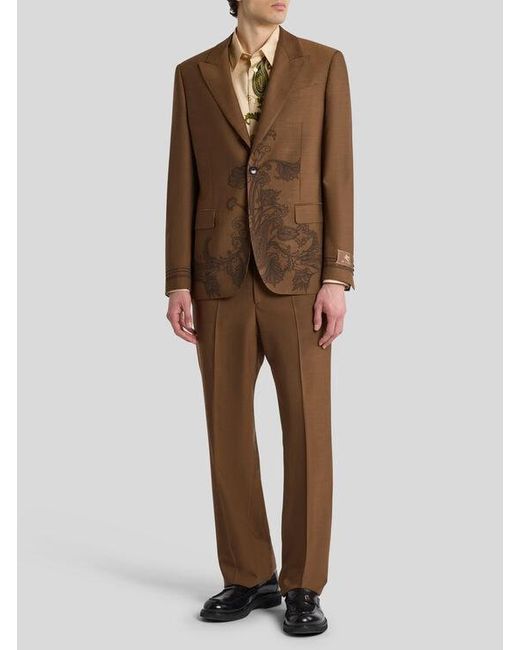 Etro Brown Single-Breasted Jacket With Placed Motif for men