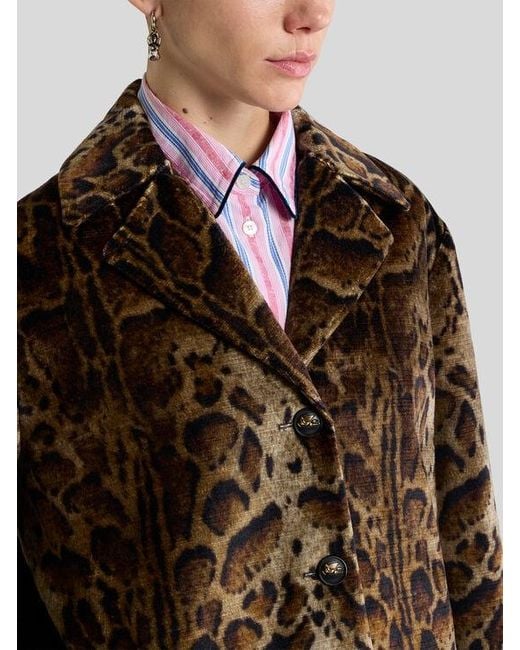 Etro Brown Cropped Velvet Coat With Leopard Motif