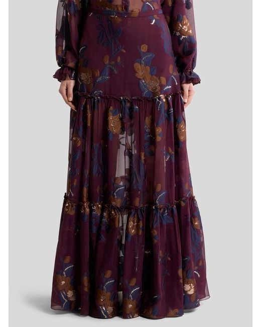 Etro Purple Silk-Blend Jacquard Maxi Skirt With Fil Coupé Flowers
