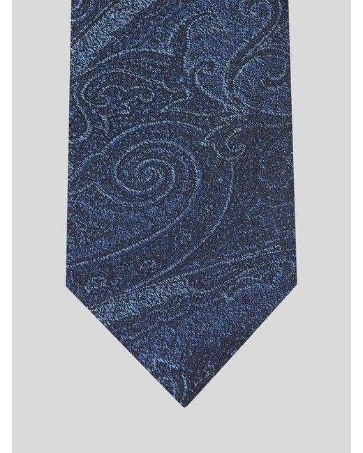 Etro Blue Silk Jacquard Tie With Arnica Motif for men