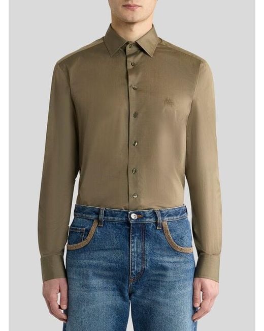 Etro Green Shirt With Pegaso Embroidery for men
