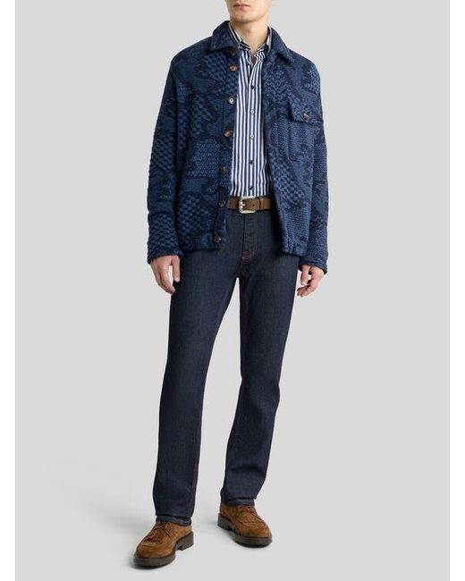 Etro Blue Patterned Wool-Blend Overshirt for men