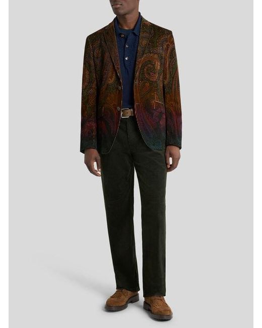 Etro Brown Single-Breasted Cotton Corduroy Jacket With Placed Degradé Paisley Print for men