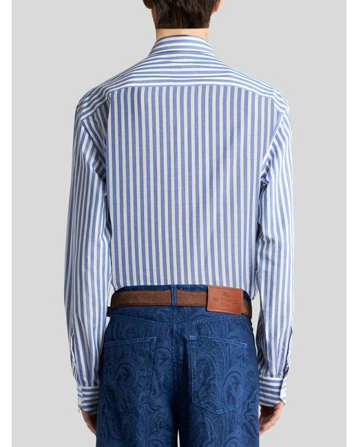 Etro Blue Striped Shirt With Pegaso for men