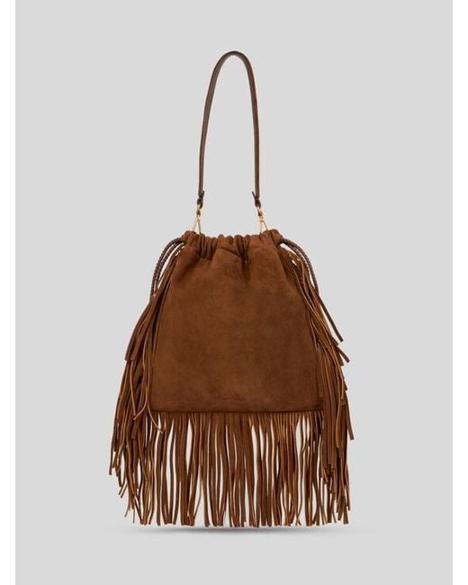 Etro Brown Medium Suede Kalispera Bag With Studs And Fringes