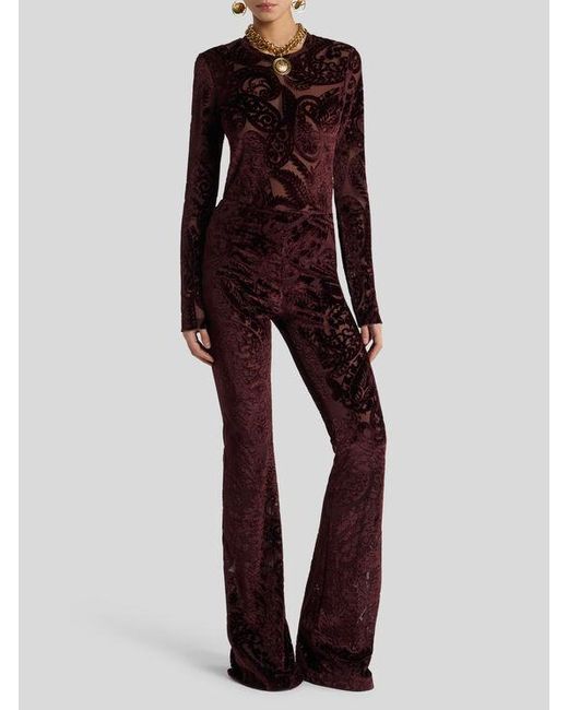 Etro Purple Jacquard Chenille Trousers With Lace Effect