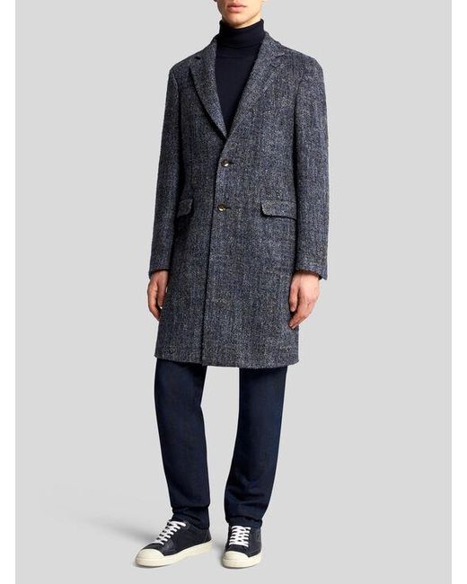 Etro Blue Wool-Blend Coat for men