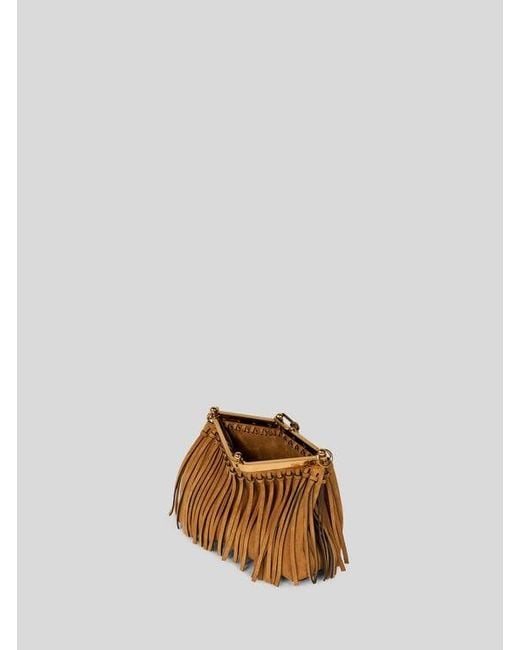 Etro Natural Small Suede Vela Bag With Fringing