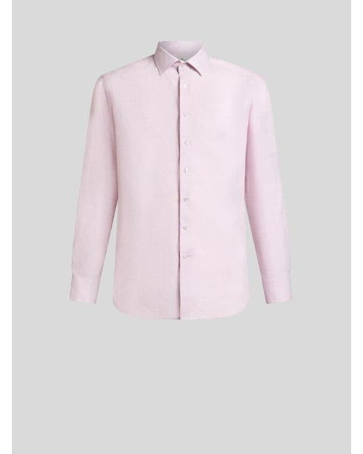 Etro Pink Linen Shirt With Pegaso Embroidery