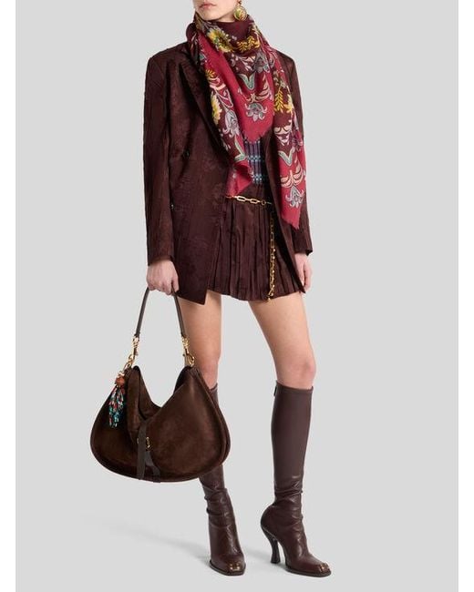 Etro Purple Double-Breasted Wool-Blend Bark-Effect Jacket