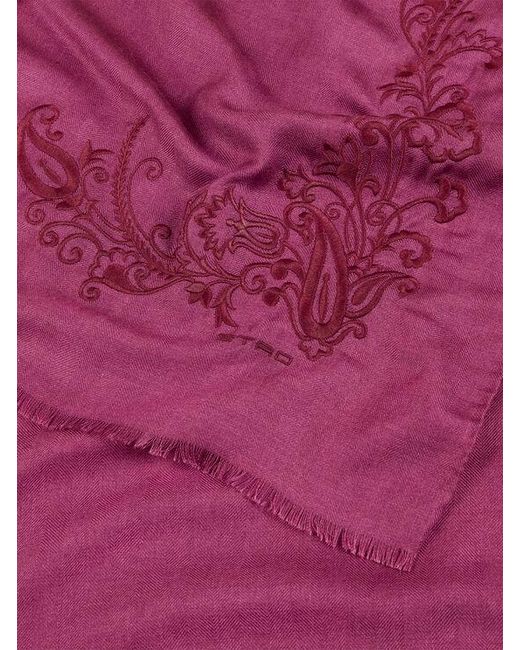 Etro Purple Paisley-Embroidered Scarf for men