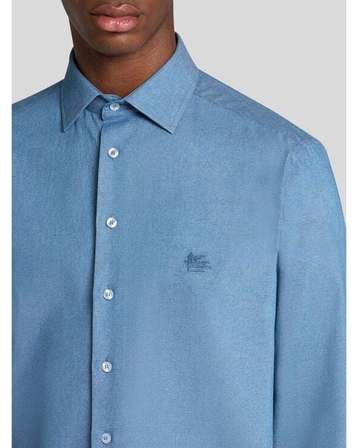 Etro Blue Cotton Shirt With Pegaso for men