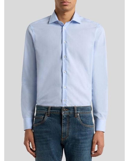 Etro Blue Button-Down Shirt With Pegaso for men