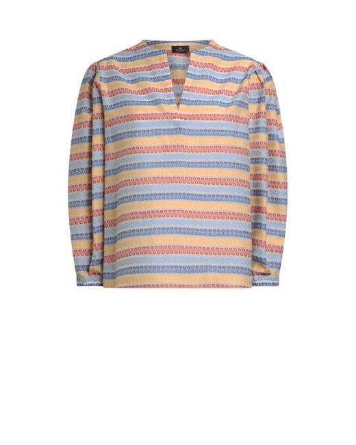 Etro White Bluse Aus Einer Baumwollmischung Mit Jacquardmuster, Damen, Größe