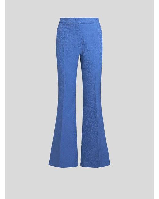 Etro Blue Flared Paisley Jacquard Trousers