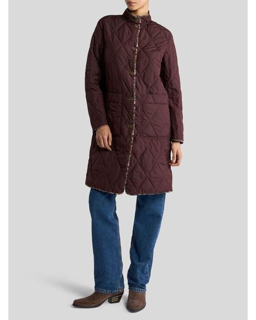 Etro Brown Quilted Coat With Floral Paisley Motif