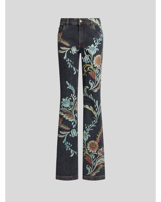 Jeans Flare Con Stampa Narcisi, Donna, Taglia di Etro in Black