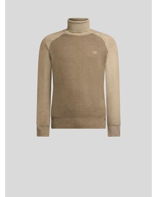 Etro Natural Wool Turtleneck With Pegaso Logo for men