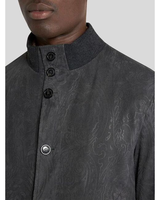 Etro Black Suede Bomber Jacket With Arnica Motif for men