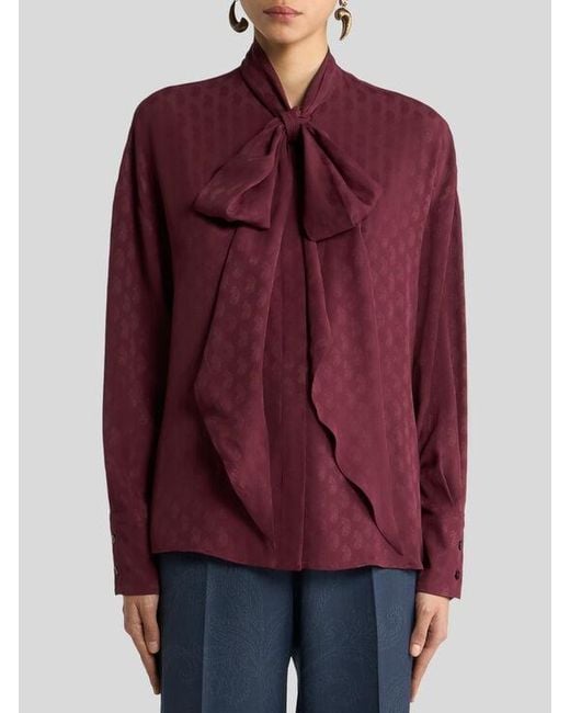 Etro Purple Silk-Blend Jacquard Shirt With Silk Scarf And Paisley Motif