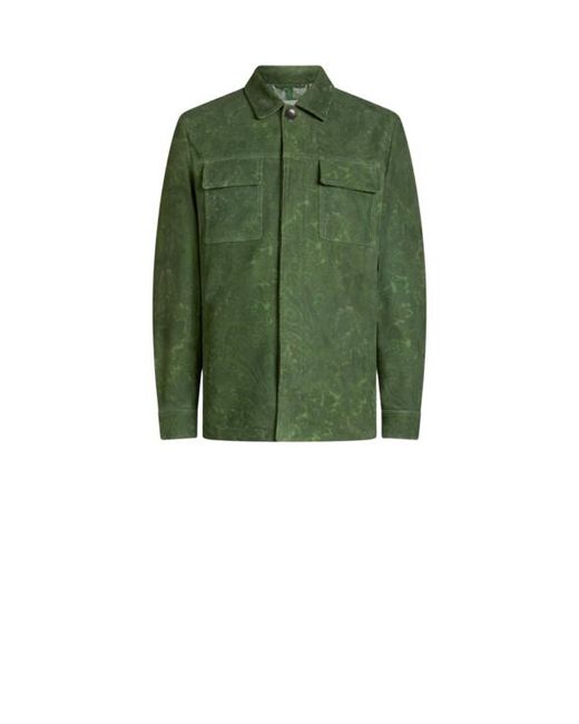 Etro Green Suede Jacket With Floral Paisley Motif for men