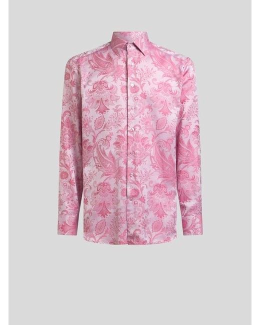 Etro Pink Cotton Jacquard Shirt for men