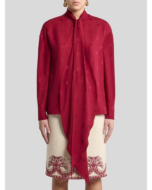 Etro Red Silk Jacquard Blouse