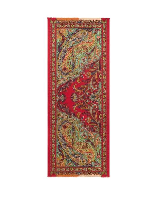 Etro Red Cashmere, Silk And Wool Scarf With Paisley Motif