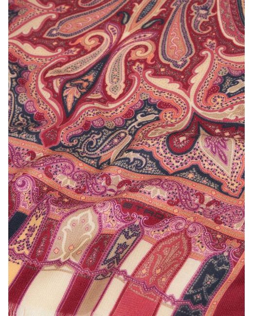 Écharpe En Cachemire Et Soie À Motif Paisley Multicolore, Femme Etro en coloris Red