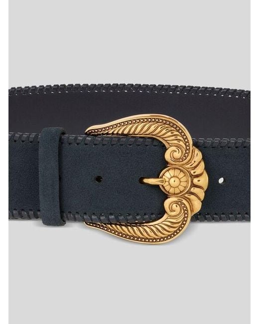 Etro Blue Suede Belt With Paisley Buckle