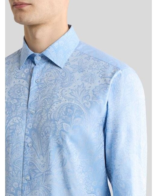 Etro Blue Cotton Jacquard Shirt With Paisley Foliage Motif for men